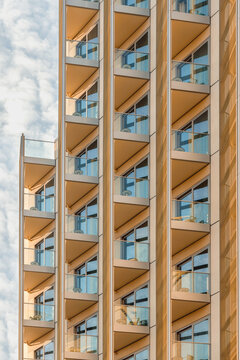Modern Residential With Stylish Pattern Balconies. Dubai Building.