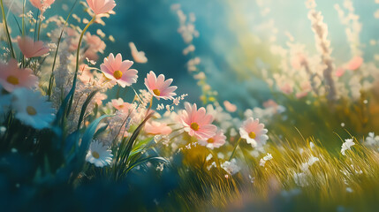 Dreamy pink and white floral natural background image
