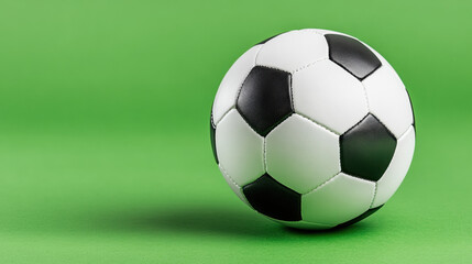 Obraz premium Vibrant soccer ball positioned on lush green background for football world cup theme in minimalist style