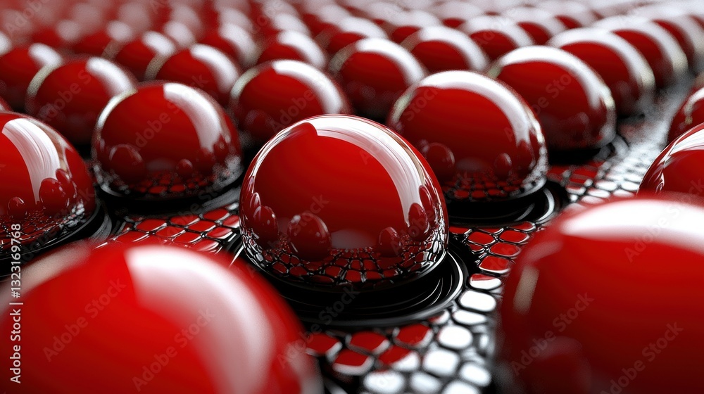 Aufkleber a close-up view of glossy red spheres arranged in a patterned surface, creating a striking visual ef