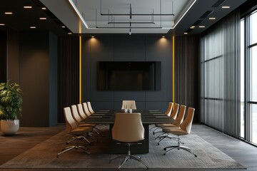 Fototapeta premium Conference room in modern office, dark walls.