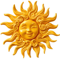 yellow plasticine sun for kids isolated on transparent background.