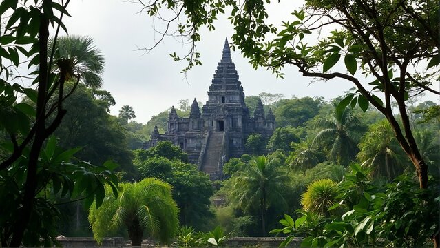 Generative A.I. envisions an ancient jungle temple, hidden in lush greenery, its weathered stone echoing forgotten civilizations, shrouded in mystery and history