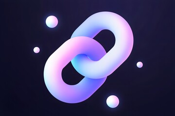 Abstract 3D chain links concept with floating spheres on a dark background creates modern design