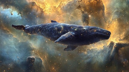 Fototapeta premium A majestic whale swims peacefully through the cosmic starry heavens
