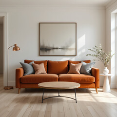 Modern scandinavian apartment with trendy furniture, real photo.