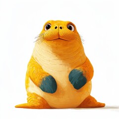 Cheerful Orange Seal with Adorable Expression Gazing Upwards on a White Background Illustration