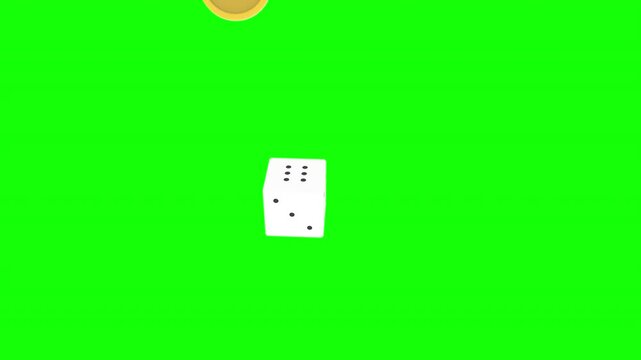 Dice of ludo and gold coin falling game luck 3d animation with alpha channel