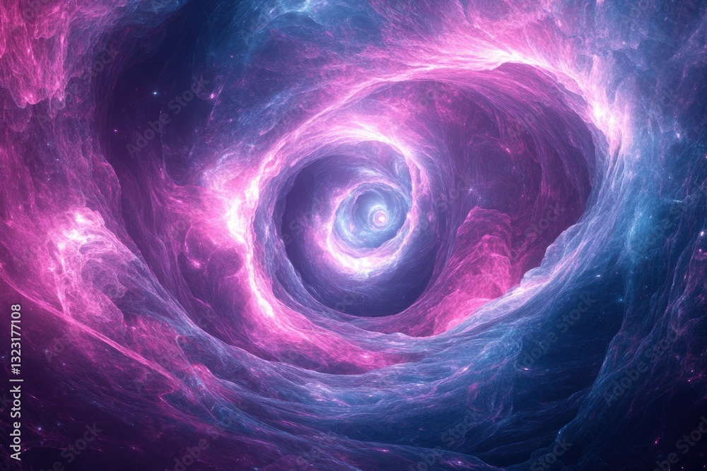 Poster a mesmerizing cosmic swirl of pink and blue nebulae, creating a vibrant and ethereal space scene.