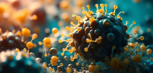 Microscopic view of bioengineered microbes consuming oil, microbes,  sustainable technology