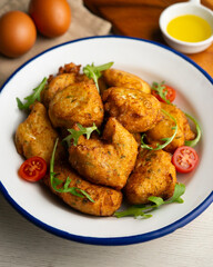 Delicious dish with fish fritters. Traditional Spanish recipe for Holy Week.