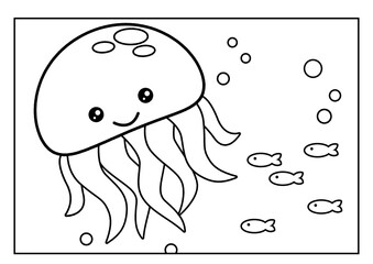 Jellyfish Outline Illustration for Coloring Page