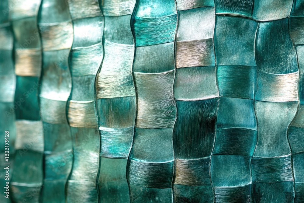 Aufkleber Abstract teal and silver checkered pattern with a wavy texture, creating a luxurious and modern design.