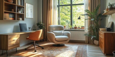 Home office inspiration modern workspace design cozy room interior photo bright environment relaxed viewpoint