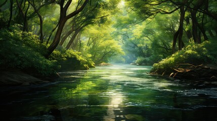 Obraz premium forest water sparkling