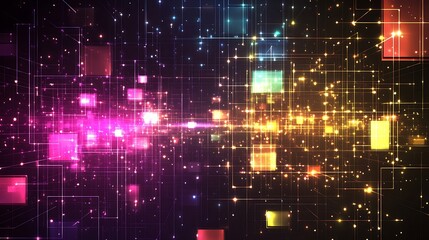 Obraz premium Abstract digital network background with glowing squares