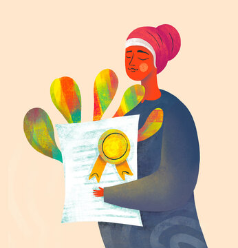 Celebrating achievement with a colorful certificate presentation