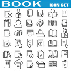 Book line icon Set. dictionary, learning, encyclopedia education, information reference vector illustration. Outline signs for library. Editable Stroke.   booklet and flyer icons. EPS 10.