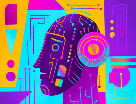 Digital artwork representing a futuristic artificial intelligence 