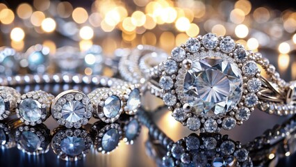 Close-up of luxurious jewelry background with shiny diamonds, shine