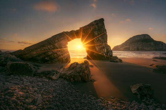 Arch Rock Sunset on an Asturian Beach