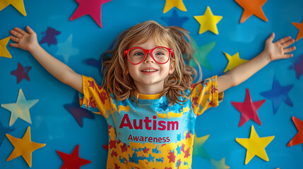 A girl wearing Autism Awareness Day t-shirt