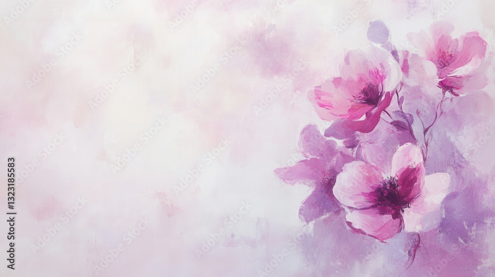 Poster delicate floral brushstrokes in pink and lavender create a serene background perfect for feminine de