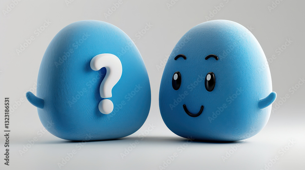 Aufkleber two blue speech bubble icons with question mark and smiling face, set against minimalist background