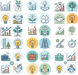 Business Growth Icon Set  Editable Stroke Vector Illustration