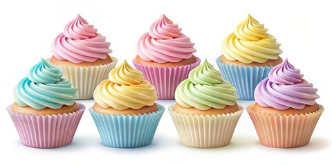 Colorful Nine flat cupcake illustration with fondant details and pastel colors