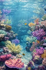 Fototapeta premium Vibrant Marine Life Thrives Among a Colorful Coral Reef in Crystal Clear Waters