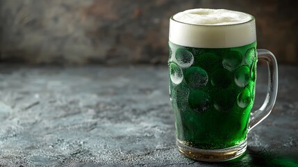 Green Beer Close-Up for St. Patrick's Day Celebration with Shamrocks and Decoration