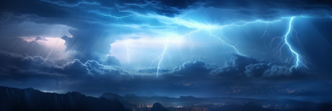 Beautiful thunderstorm with lightning bolts, banner image