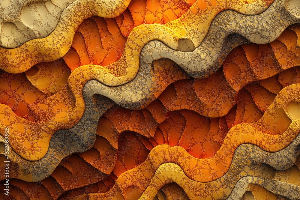 Aufkleber abstract 3d rendering of undulating, textured surfaces in shades of orange and beige.