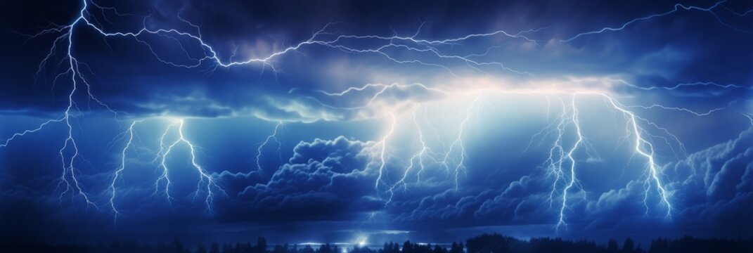 Beautiful thunderstorm with lightning bolts, banner image