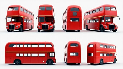 Classic London Double Decker Bus Red Multiple Angles Transportation Vintage Vehicle