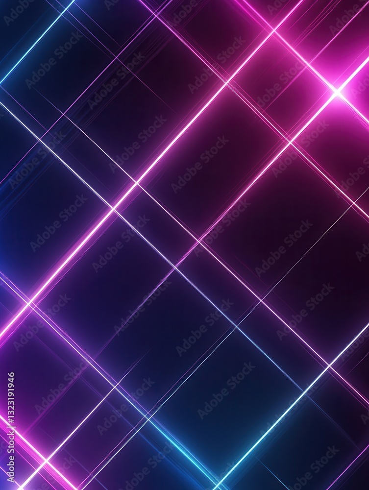 Poster Intricate abstract digital pattern featuring glowing neon lines in a sleek blue and purple design with ample space for text placement