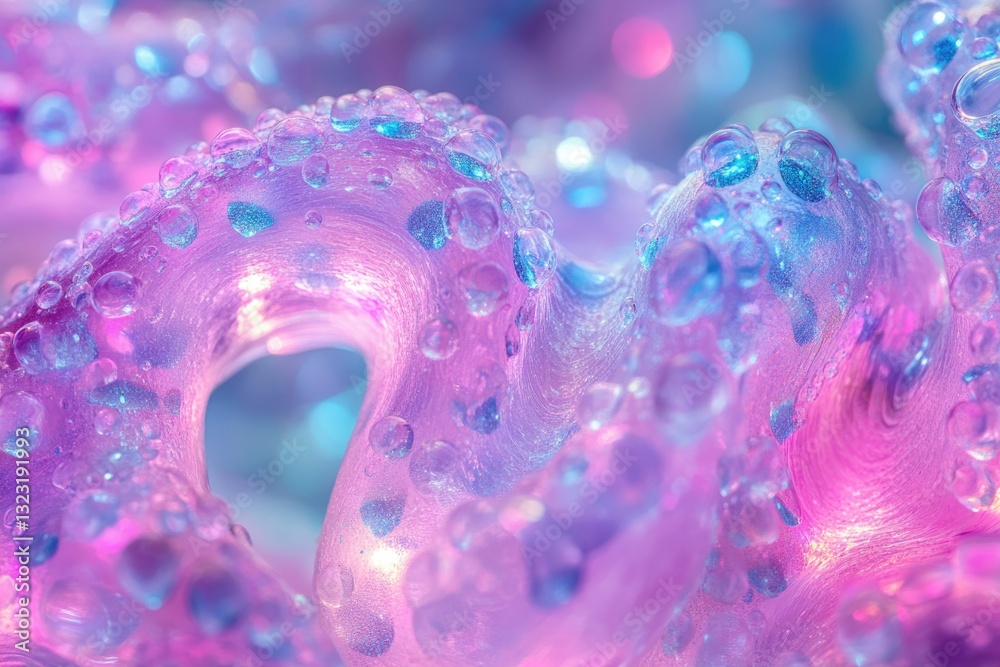 Poster abstract image of a pink and blue wavy texture with water droplets, creating a dreamy, ethereal aest