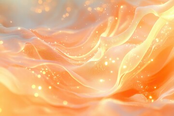 Abstract orange waves with glowing particles, creating a dreamy and ethereal visual effect.