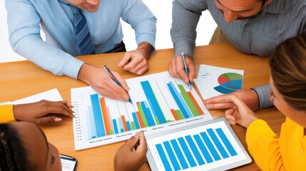 Diverse Business Team Collaborating on Data Analysis During a Meeting