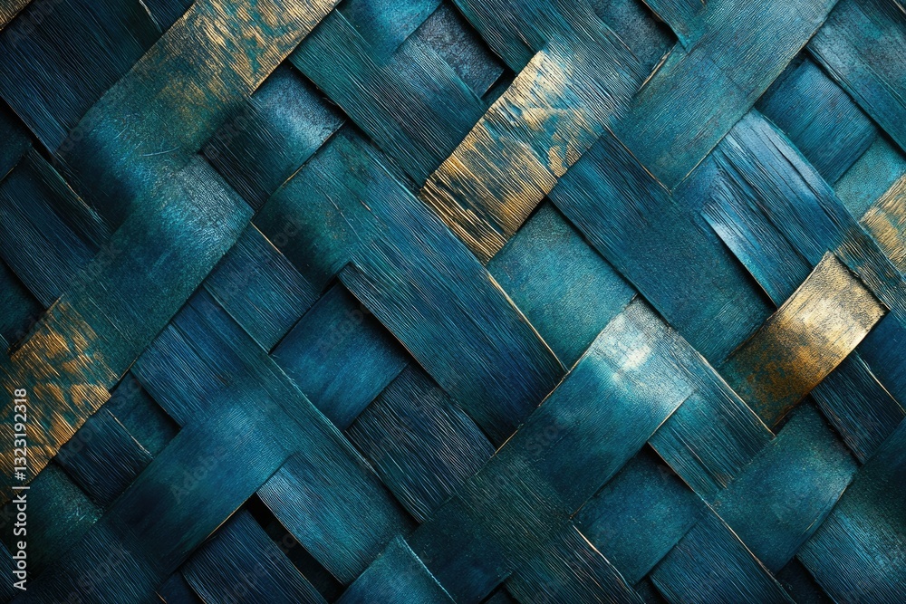 Aufkleber Intricate woven pattern in teal and gold; a textured background image.