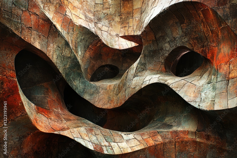 Aufkleber Abstract stone sculpture with flowing, undulating forms and textured surfaces, creating a mesmerizing visual experience.
