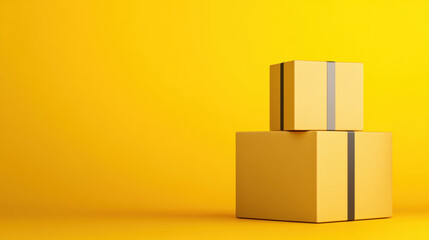 Obraz premium Cardboard box positioned against a bright yellow background highlighting free shipping offers for increased customer engagement