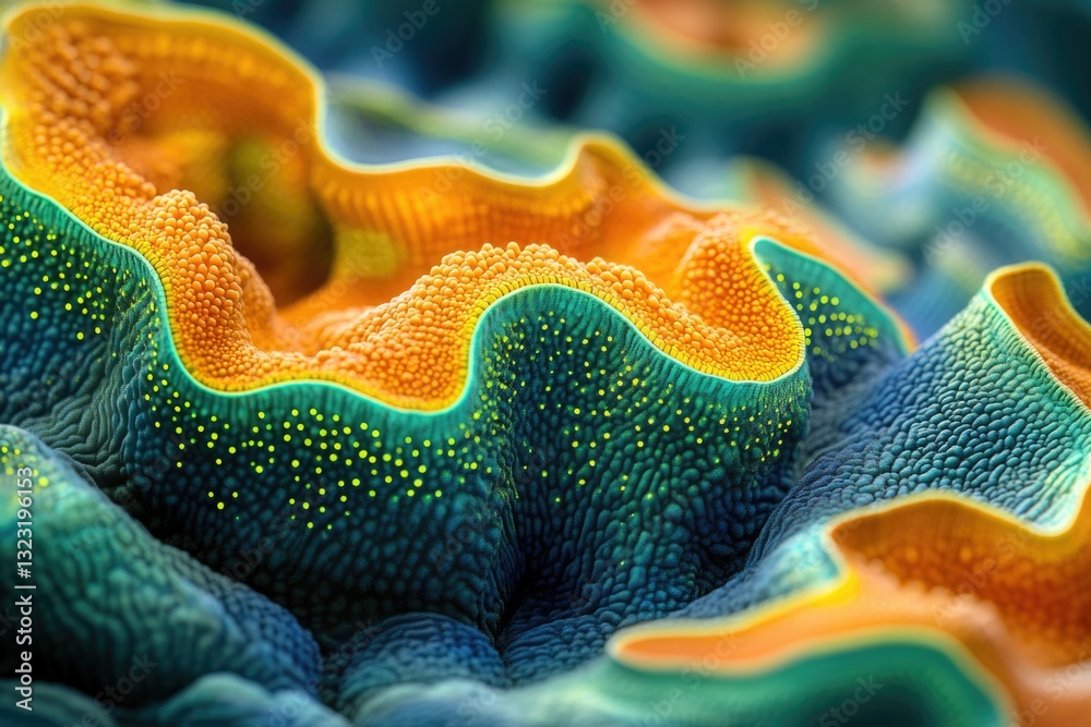 Poster abstract image of a vibrant, textured surface resembling a microscopic coral reef or biological stru