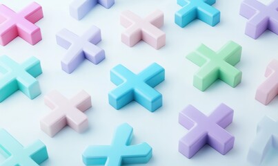 Obraz premium Pastel colored plus signs on white background.