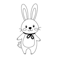 Cute cartoon rabbit character with long ears and a bow tie design suitable for coloring activities and children's art projects