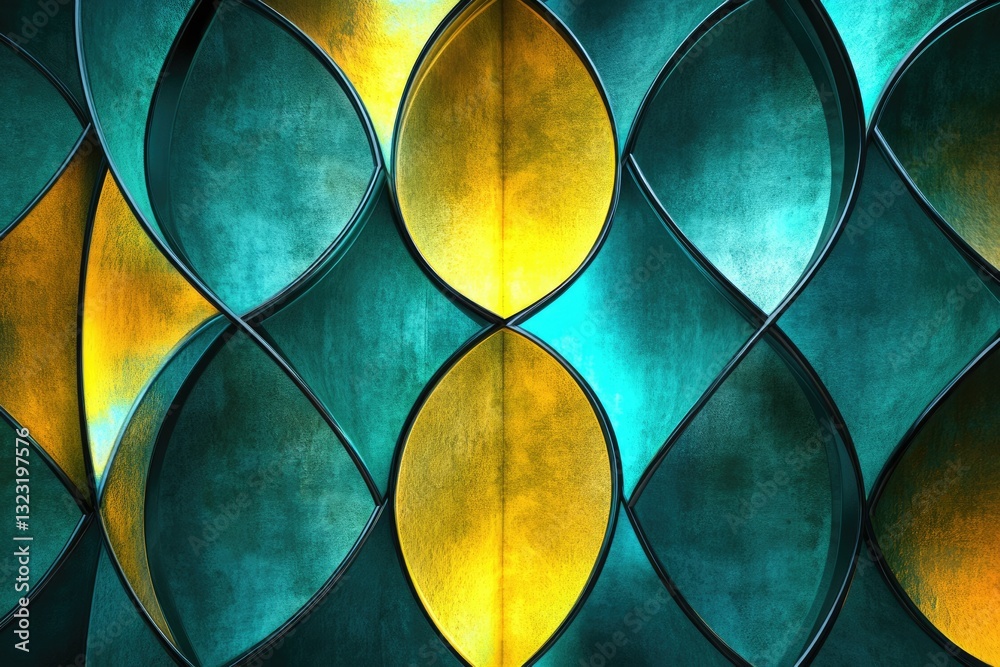 Poster Abstract geometric pattern with teal and gold metallic textures, creating a luxurious and modern design.