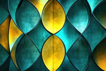 Abstract geometric pattern with teal and gold metallic textures, creating a luxurious and modern design.