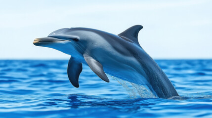 Naklejka premium Vibrant dolphin jumping out of the sparkling ocean water creating a beautiful splash in a minimalist style