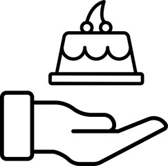Cake Over Giving Hand Minimalistic Thin Outline Icon for Web and Graphic Design, Apps, Banners, Social Network and Cards